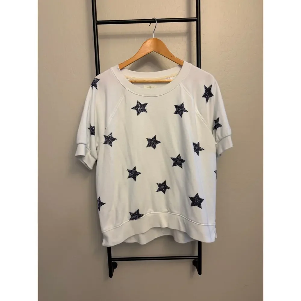 Lou & Grey Americana Star Cozy Cotton Terry Short sleeve Sweatshirt- Large - Picture 2 of 4